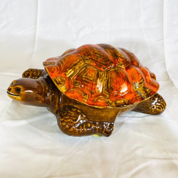 1970s Ceramic Tortoise  Turtle Art Pottery Trinket Box - Picture 3 of 8